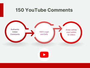 Diagram showing the steps involved in buying 150 YouTube comments, with arrows connecting each step.
