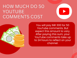 A stack of coins on a red background with the text "How much do 50 YouTube comments cost?".