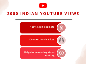 Graphic advertising Indian YouTube views. Text on graphic says "2000 Indian YouTube Views.