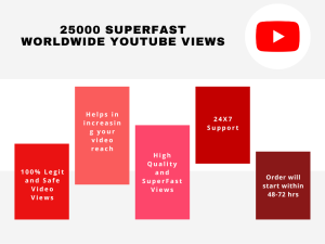 A red sticker advertising a service that can increase 25000 SuperFast YouTube video views.
