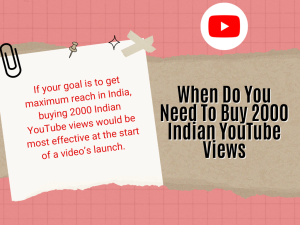 Image of a text overlay on a blue background that says "If your goal is to get maximum reach in India, buying 2000 Indian YouTube views would be most effective at the start of a video's launch"