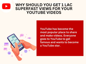 A graphic titled "Why Should You Get 1 Lac Superfast Views for Your YouTube Videos?" The graphic lists two reasons: "Boost your social credibility" and "Attract more people to your channel easily."