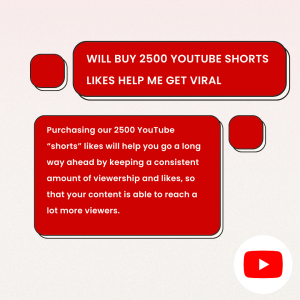 A red text box with white text that says "I will buy 2500 YouTube Shorts Likes. Help me get viral."