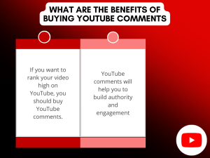 Text on image: WHAT ARE THE BENEFITS OF BUYING YOUTUBE COMMENTS