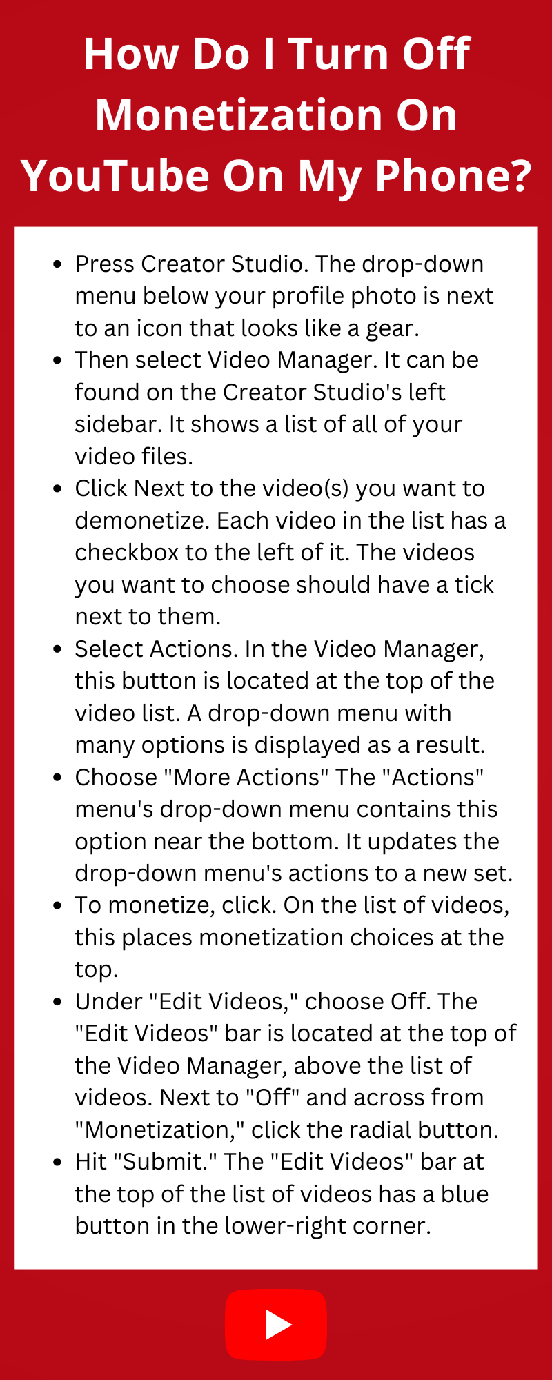 Disable Monetization On YouTube On Mobile Phone