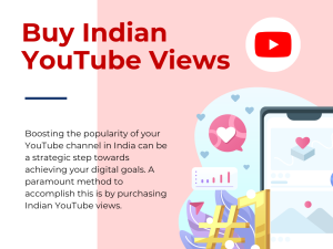 Image of a smartphone with a YouTube video playing on the screen and the text "Buy Indian YouTube Views" above it.