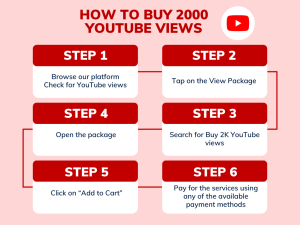 Diagram showing steps on how to buy 2000 views on YouTube.