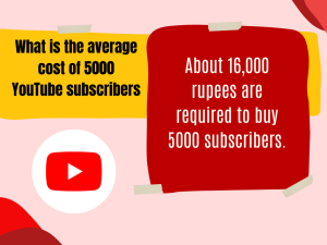 Advertisement for a service to buy YouTube subscribers, showing a phone with the YouTube logo and a graph with an upward arrow. Text bubbles mention "5000 YouTube subscribers" and "Guaranteed Results."
