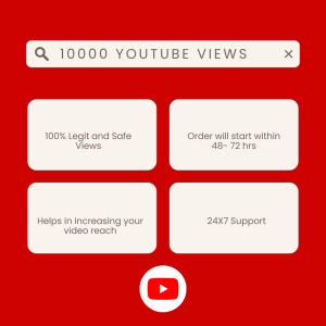 Screenshot of a website selling YouTube views. The text on the website says '10,000 YouTube Views.