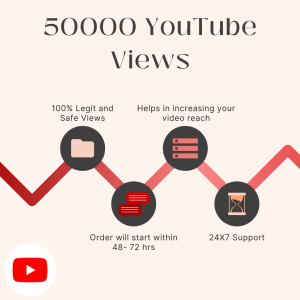 A graphic promoting a service to increase 50K YouTube video views.