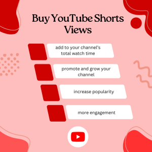 Text overlay on a pink background listing benefits of buying YouTube Shorts views