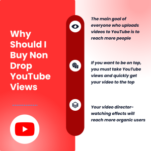 A graphic with white text overlaid on a red background that says "Why Should I Buy Non-Drop YouTube Views?