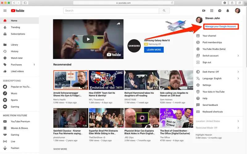 A smartphone displaying the YouTube app with a user navigating settings to change their age.