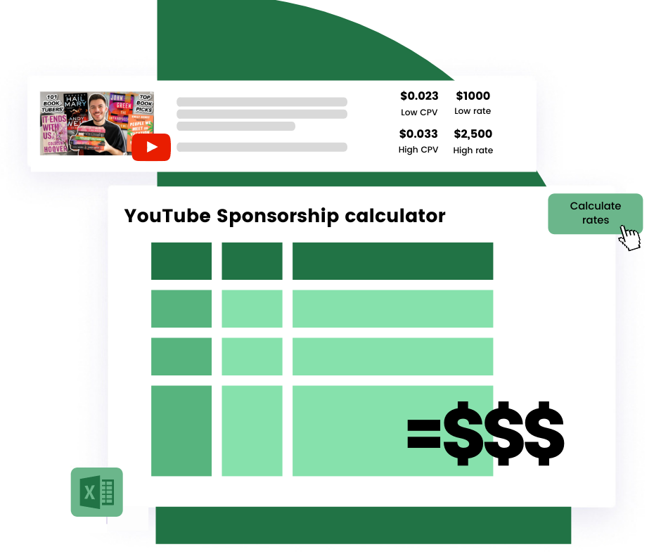 A laptop with a YouTube logo on the screen, surrounded by dollar signs representing sponsorship fees.
