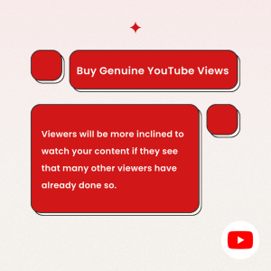 Red button with text "Buy Genuine YouTube Views" above text that says "Viewers will be more inclined to watch your content if they see that many other viewers have already done so."