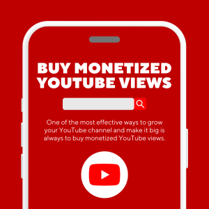 Banner advertising buying monetized YouTube views to grow a channel.