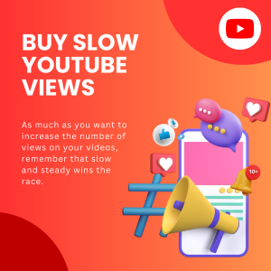 Text overlay on a red background that reads “Buy Slow YouTube Views” with a rupee symbol following the text.