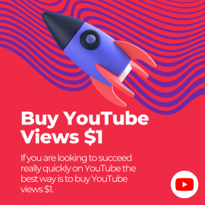 Illustration of a red advertisement with white text that says ‘Buy YouTube Views $1’ in large font. Text below says ‘If you are looking to succeed really quickly on YouTube, the best way is to buy YouTube views $1’.