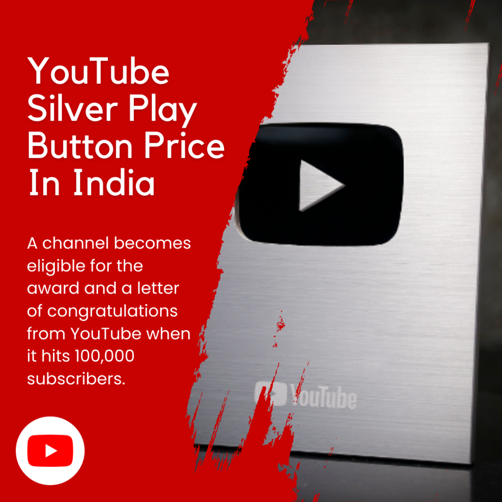 Silver YouTube Play Button on a red background.