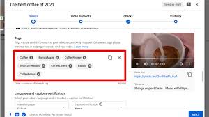 Smartphone screen displaying steps to add tags on YouTube