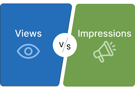 A bar graph with two bars. The left bar is taller and labeled "Impressions" The right bar is shorter and labeled "Views.