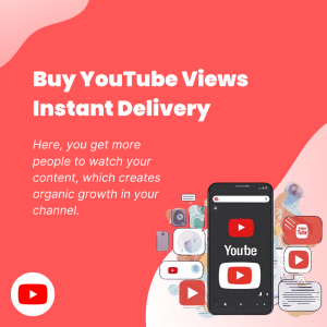 Advertisement for buying YouTube views with instant delivery.