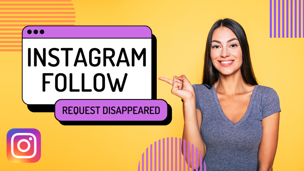 Screenshot of a social media notification. Text says "INSTAGRAM," "FOLLOW," and "REQUEST DISAPPEARED."