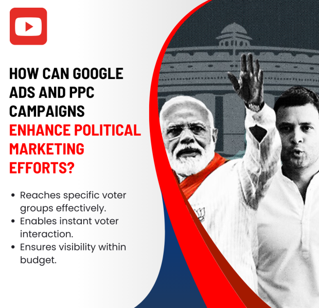 How can Google Ads and PPC Campaigns enhance Political Marketing efforts Infographic on using Google Ads and PPC campaigns in political marketing, featuring images of two prominent political figures.