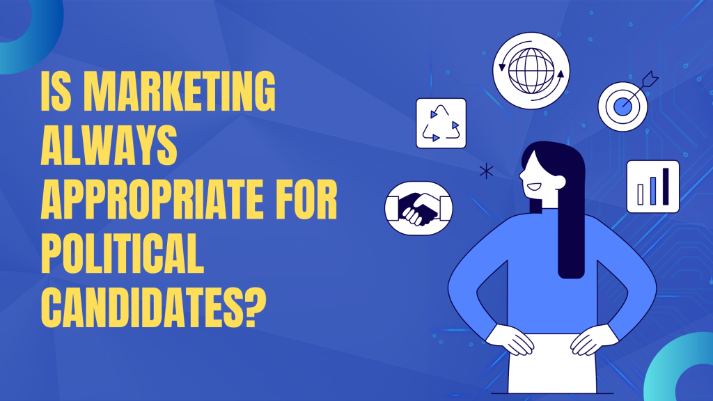 Political candidate giving a speech at a campaign rally, with supporters holding signs and banners.