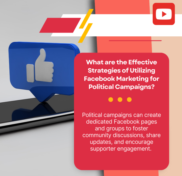 What are the Effective Strategies of Utilizing Facebook Marketing for Political Campaigns A 3D blue thumbs-up icon sits on a smartphone screen. Next to it is a red text box with the title, "What are the Effective Strategies of Utilizing Facebook Marketing for Political Campaigns?