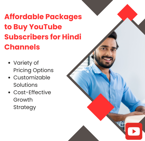 Affordable Packages to Buy YouTube Subscribers for Hindi Channels Promotional poster advertising affordable YouTube subscriber packages for Hindi channels.