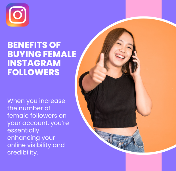 Benefits of Buying Female Instagram Followers A promotional graphic titled "Benefits of Buying Female Instagram Followers."
