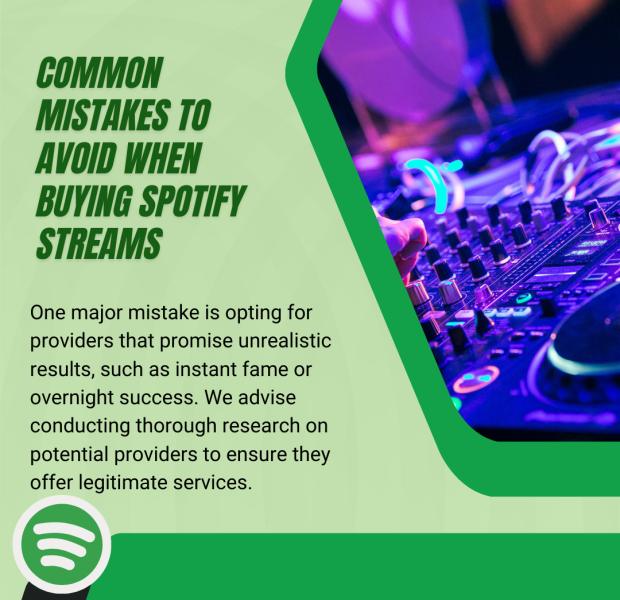 Common Mistakes to Avoid When Buying Spotify Streams An infographic with the title "Common Mistakes to Avoid When Buying Spotify Streams."