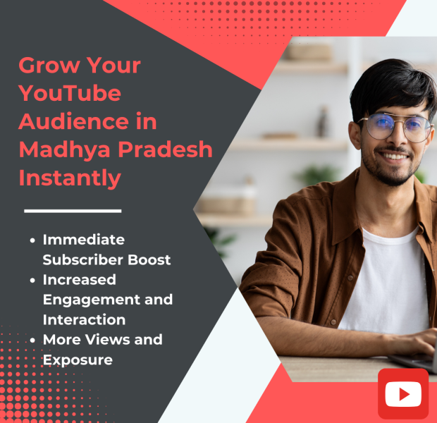 Grow Your YouTube Audience in Madhya Pradesh Instantly A young man wearing glasses and a casual shirt, smiling while seated at a desk. The background shows a blurred shelf with decor.