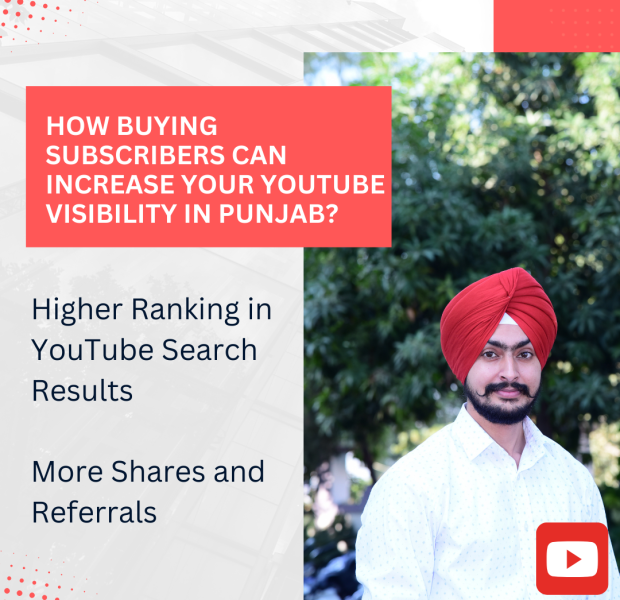 How Buying Subscribers Can Increase Your YouTube Visibility in Punjab A man wearing a red turban and a white shirt standing outdoors, with trees in the background. The image includes text that reads: "How Buying Subscribers Can Increase Your YouTube Visibility in Punjab?