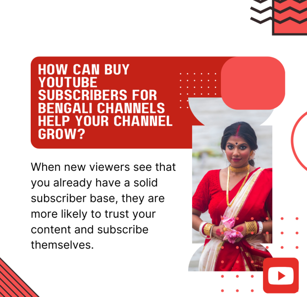 How Can Buy YouTube Subscribers for Bengali Channels Help Your Channel Grow A woman in traditional Bengali attire, accompanied by text discussing how purchasing YouTube subscribers can help Bengali channels grow.