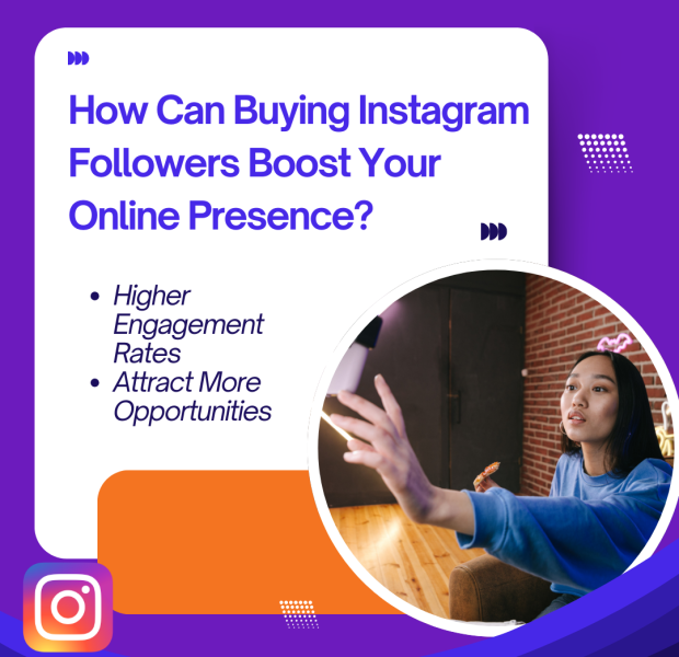 How Can Buying Instagram Followers Boost Your Online Presence How Can Buying Instagram Followers Boost Your Online Presence? A woman recording a video in a cozy setting with a ring light, paired with bold text and Instagram branding. Benefits include higher engagement rates and attracting more opportunities.