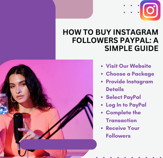 How to Buy Instagram Followers PayPal A Simple Guide "How to Buy Instagram Followers PayPal: A Simple Guide" with a list of steps and a photo of a woman in a pink outfit holding a microphone.