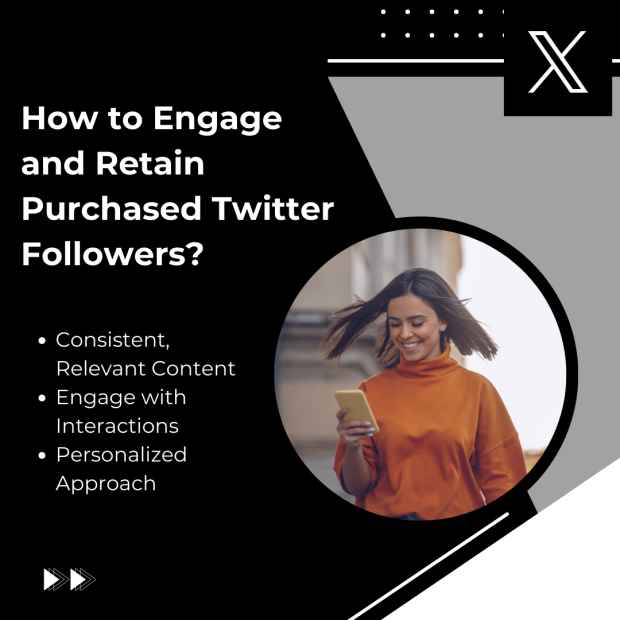 How to Engage and Retain Purchased Twitter Followers A promotional graphic titled "How to Engage and Retain Purchased Twitter Followers?" in bold white text against a black background.