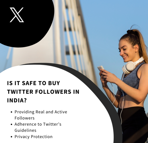 Is it Safe to Buy Twitter Followers in India A graphic with the text "Is it Safe to Buy Twitter Followers in India?" alongside a list of factors .