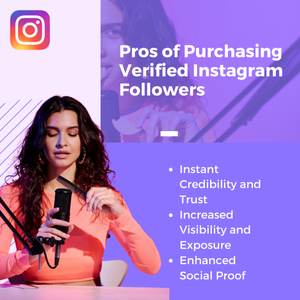 Pros of Purchasing Verified Instagram Followers : A promotional graphic highlighting the pros of purchasing verified Instagram followers.