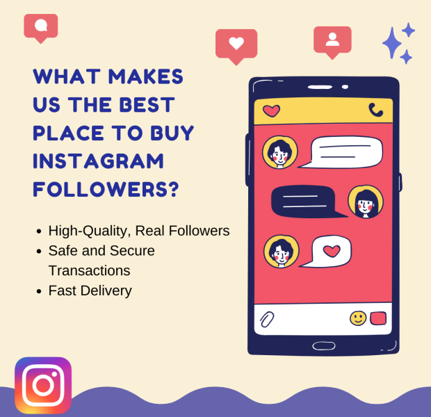 What Makes Us the Best Place to Buy Instagram Followers The text reads, "What makes us the best place to buy Instagram followers?" followed by bullet points.