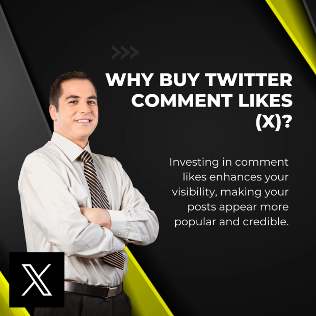 Why Buy Twitter Comment Likes (X) The text reads, "Why Buy Twitter Comment Likes (X)?" and explains, "Investing in comment likes enhances your visibility, making your posts appear more popular and credible."