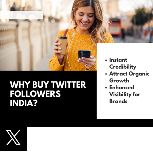 Why Buy Twitter Followers India A promotional graphic titled "Why Buy Twitter Followers India?" featuring benefits.
