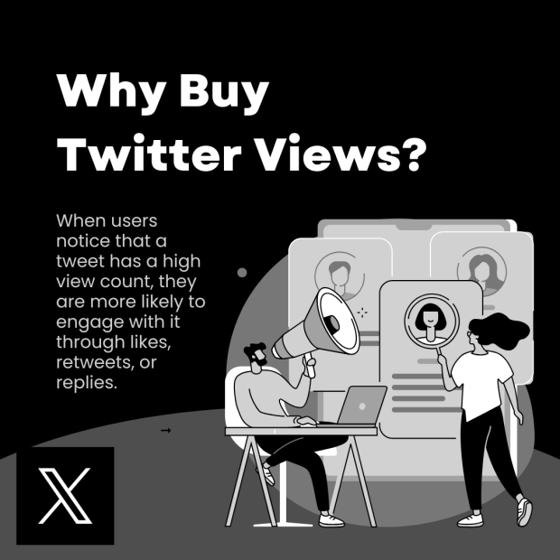 Why Buy Twitter Views A monochromatic illustration promoting the purchase of Twitter views.