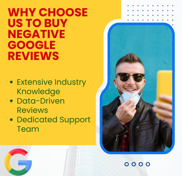 Why Choose Us to Buy Negative Google Reviews Promotional graphic promoting a service to buy negative Google reviews, with a man taking a selfie while pulling down his face mask.