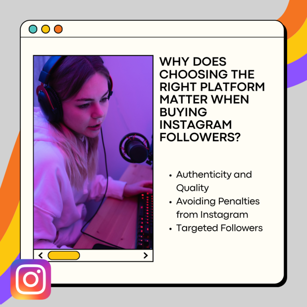Why Does Choosing the Right Platform Matter When Buying Instagram Followers Text reads: "Why Does Choosing the Right Platform Matter When Buying Instagram Followers?" with bullet points.