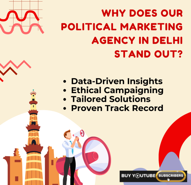 Why Does Our Political Marketing Agency in Delhi Stand Out A promotional graphic highlighting the unique aspects of a political marketing agency in Delhi.