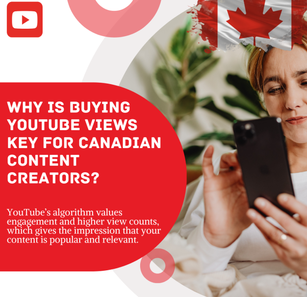 Why is Buying YouTube Views Key for Canadian Content Creators A visually appealing promotional image with the title "Why is Buying YouTube Views Key for Canadian Content Creators?" written in bold white text on a red background.
