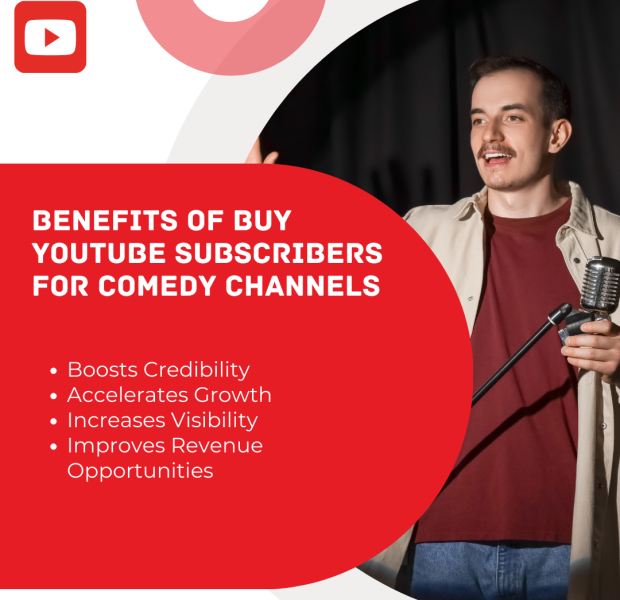 Benefits of Buy YouTube Subscribers for Comedy Channels A digital graphic highlighting the benefits of buying YouTube subscribers for comedy channels.